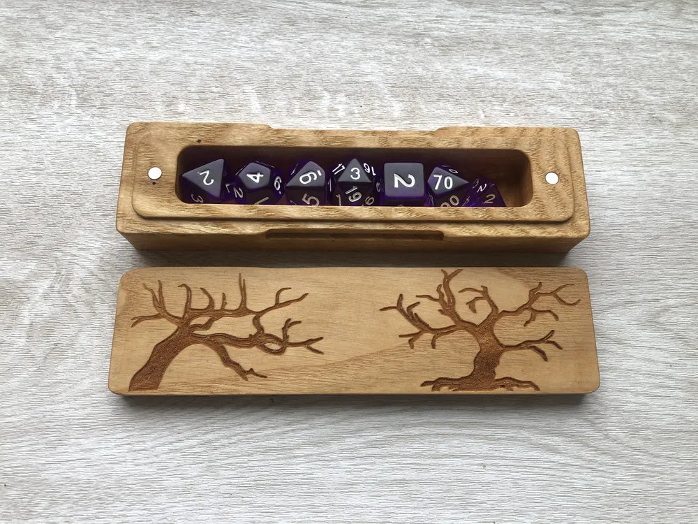 Elegant Wooden Dice Box with Tree Engraving - JTNLAB