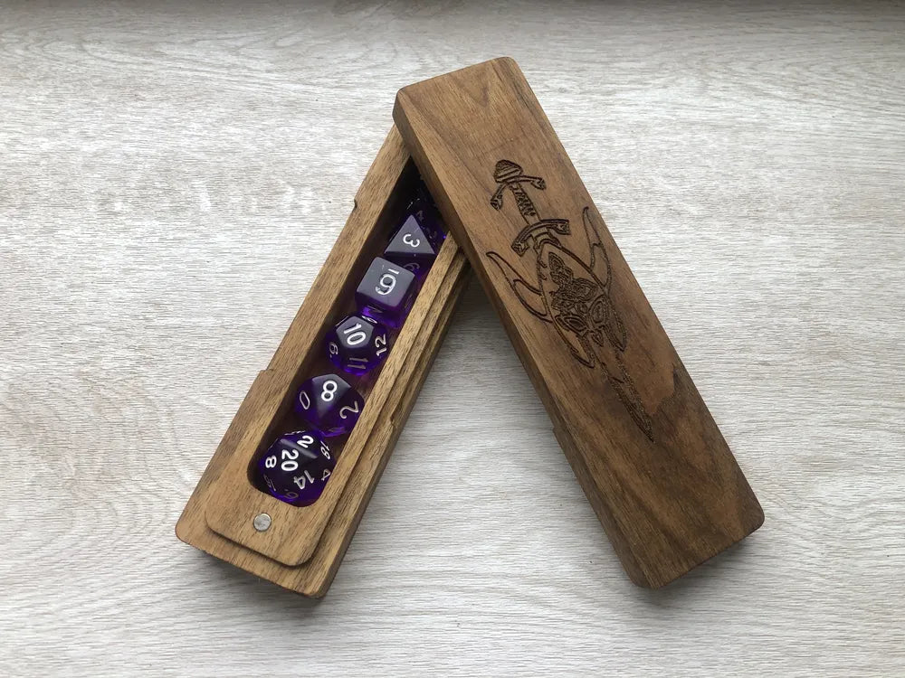 Handcrafted Wooden Dice Vault with Viking Helm Engraving - JTNLAB