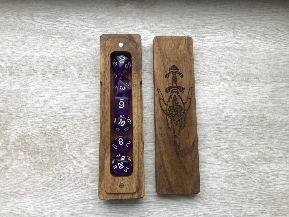 Handcrafted Wooden Dice Vault with Viking Helm Engraving - JTNLAB