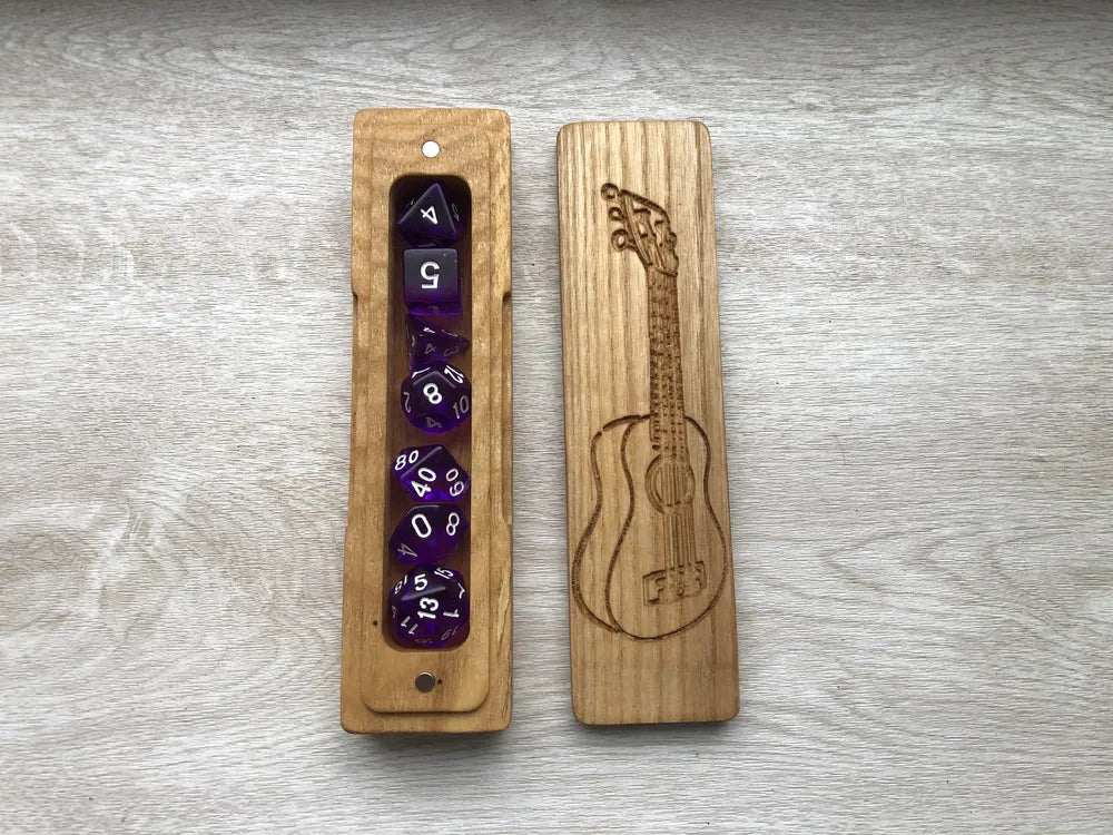 Handcrafted Wooden Dice Box with Guitar Engraving - JTNLAB