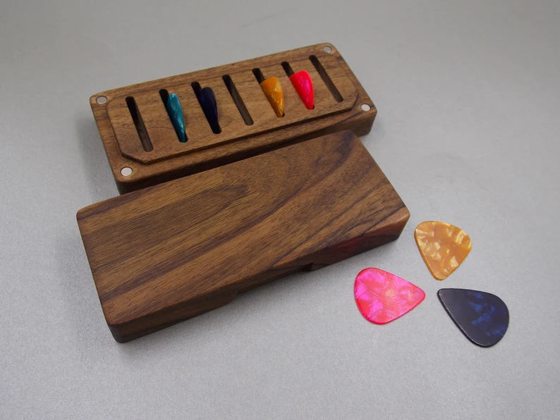 Wooden Guitar Pick Box: Customizable Personalized Plectrum Holder - A Unique Gift for Musicians - JTNLAB