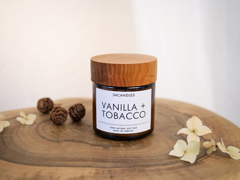 Small Candle Soy Wax. Amber Glass Container Candles. - JTNLAB