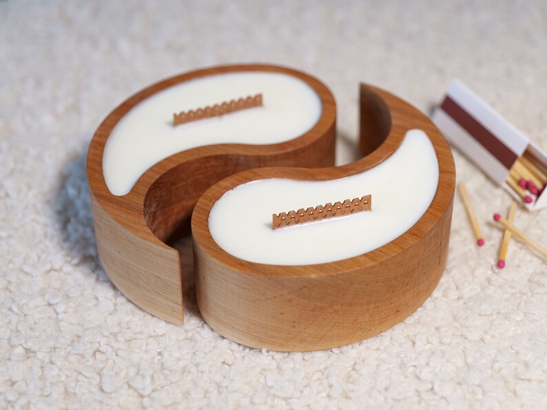 Yin Yang Candle 100% natural Soy Wax. Relaxing Candles. Wooden Wick Scented Сandle - JTNLAB