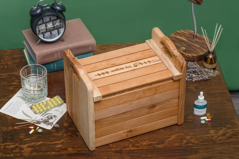 Two Section Box Medicine-pharmacy Two-section Box - Large Homemade Wooden Medicine Box ...