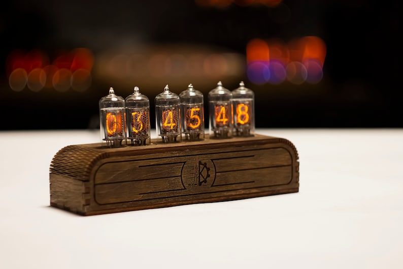 Wooden RGB Dieselpunk Nixie Tube Clock Z573m - JTNLAB