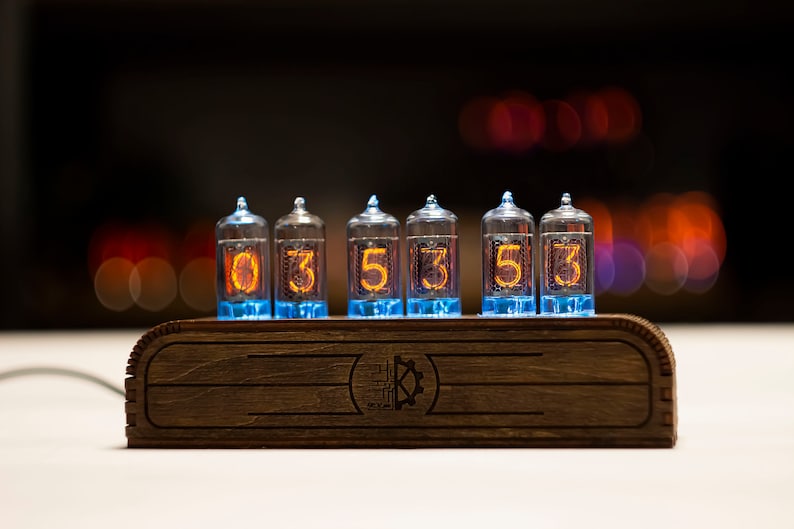 Wooden RGB Dieselpunk Nixie Tube Clock Z573m - JTNLAB