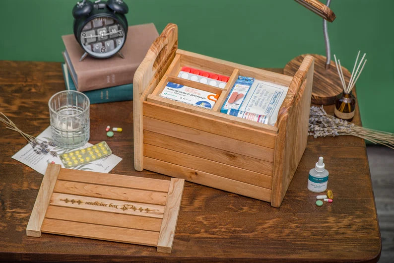 Medicine-pharmacy Two-section Box - Large Wooden Medicine Box - JTNLAB