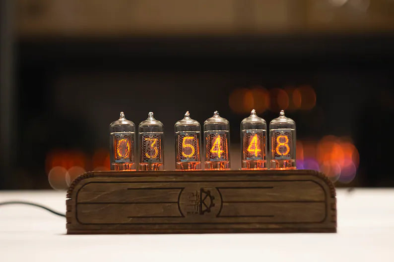 Wooden RGB Dieselpunk Nixie Tube Clock Z573m - JTNLAB