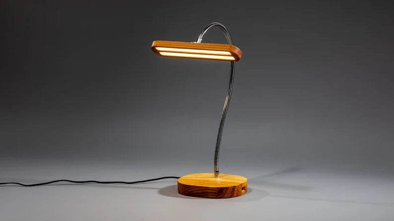 Wooden Desk LED Lamp/USB Charger Flexible Goose Neck Study Table Lamp