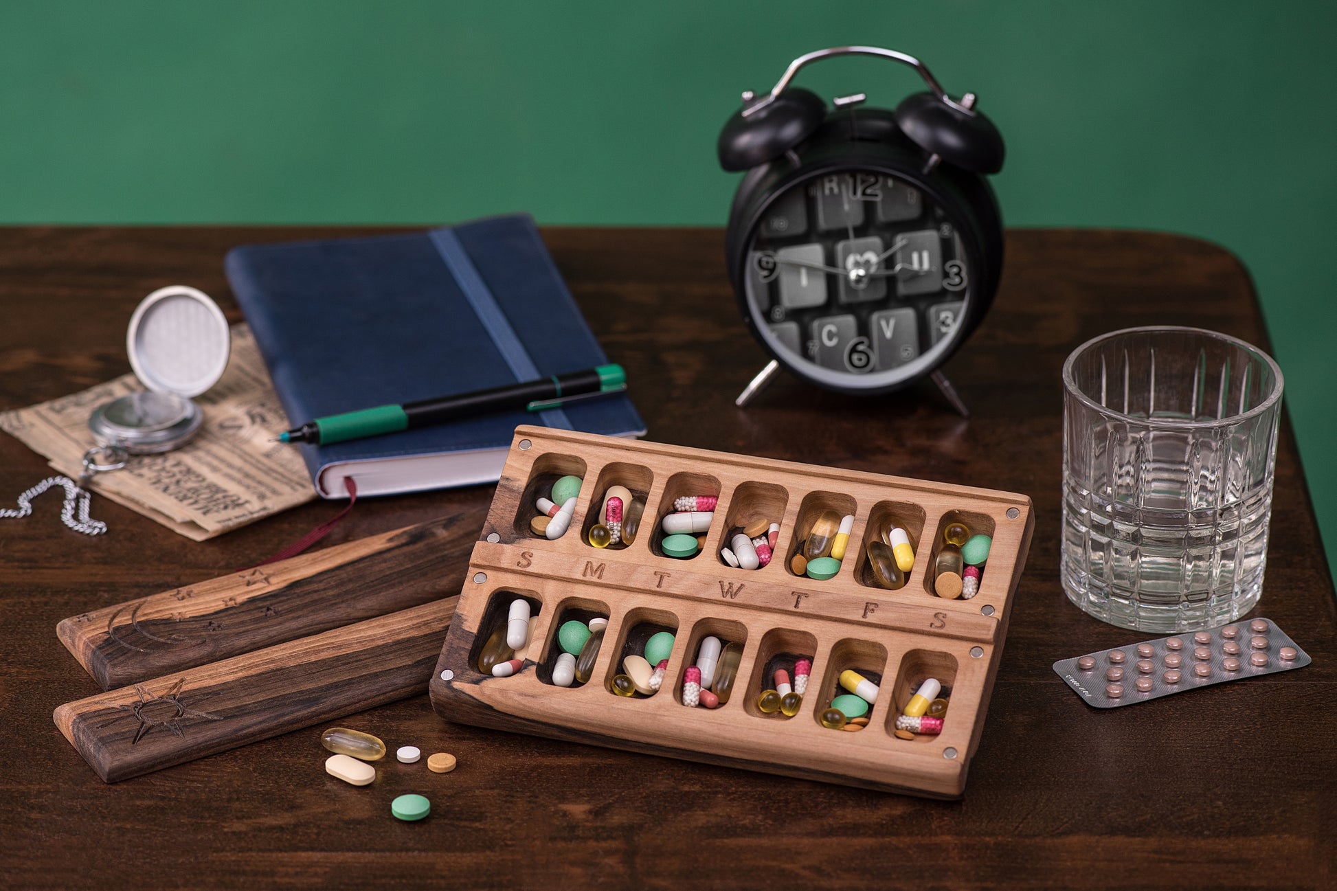Pill Case Organizer Natural Wood Decorative Ornament Sun And Moon 5 - JTNLAB