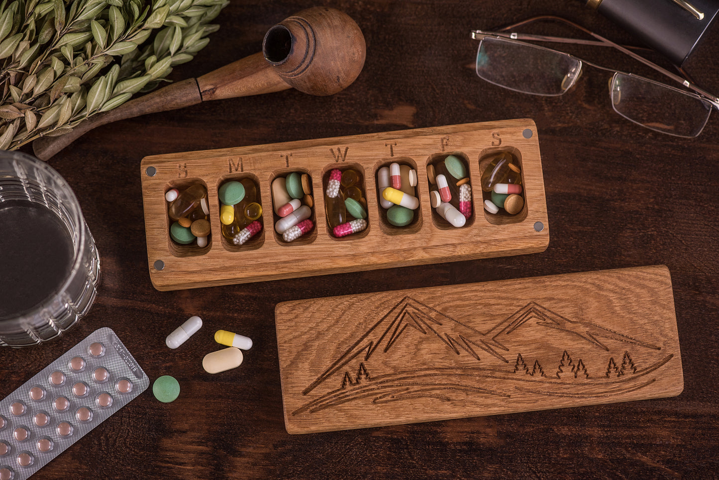 Pill Box 7 Day - Decorative Travel Pill Box Decorative Ornament Mountains - JTNLAB
