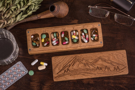 Pill Box 7 Day - Decorative Travel Pill Box Decorative Ornament Mountains - JTNLAB