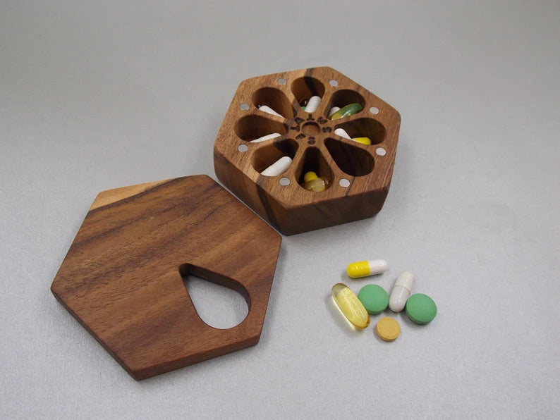 Honeycomb Pill Box Seven Day Pill Organize Wooden Case 8 - JTNLAB