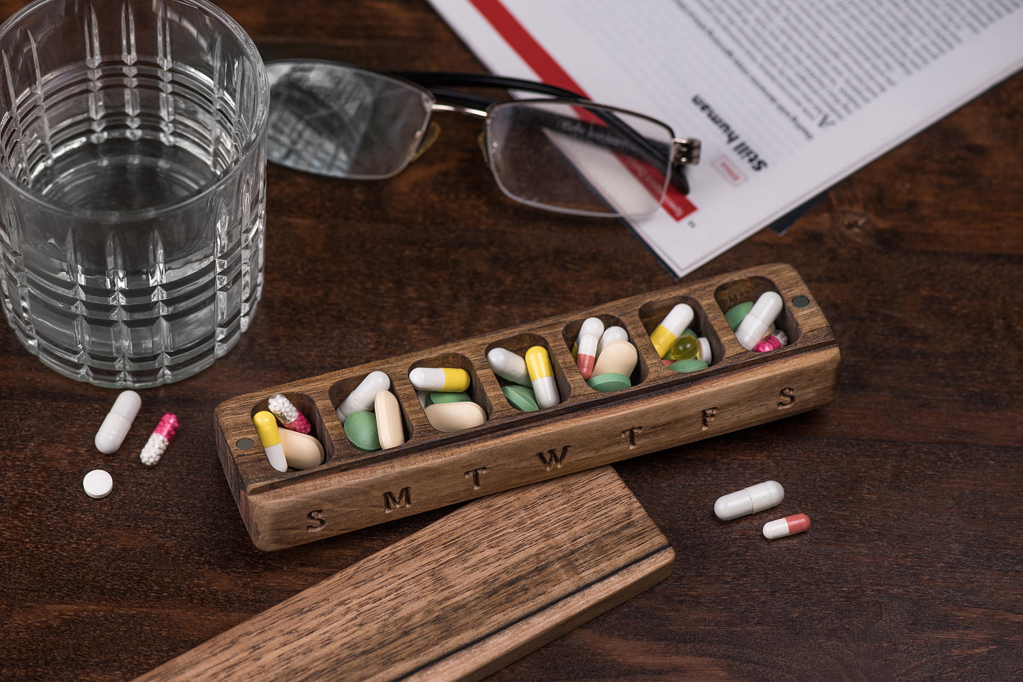 Pill Case Organizer Natural Wood - Wooden Pill Box 7 Day - JTNLAB