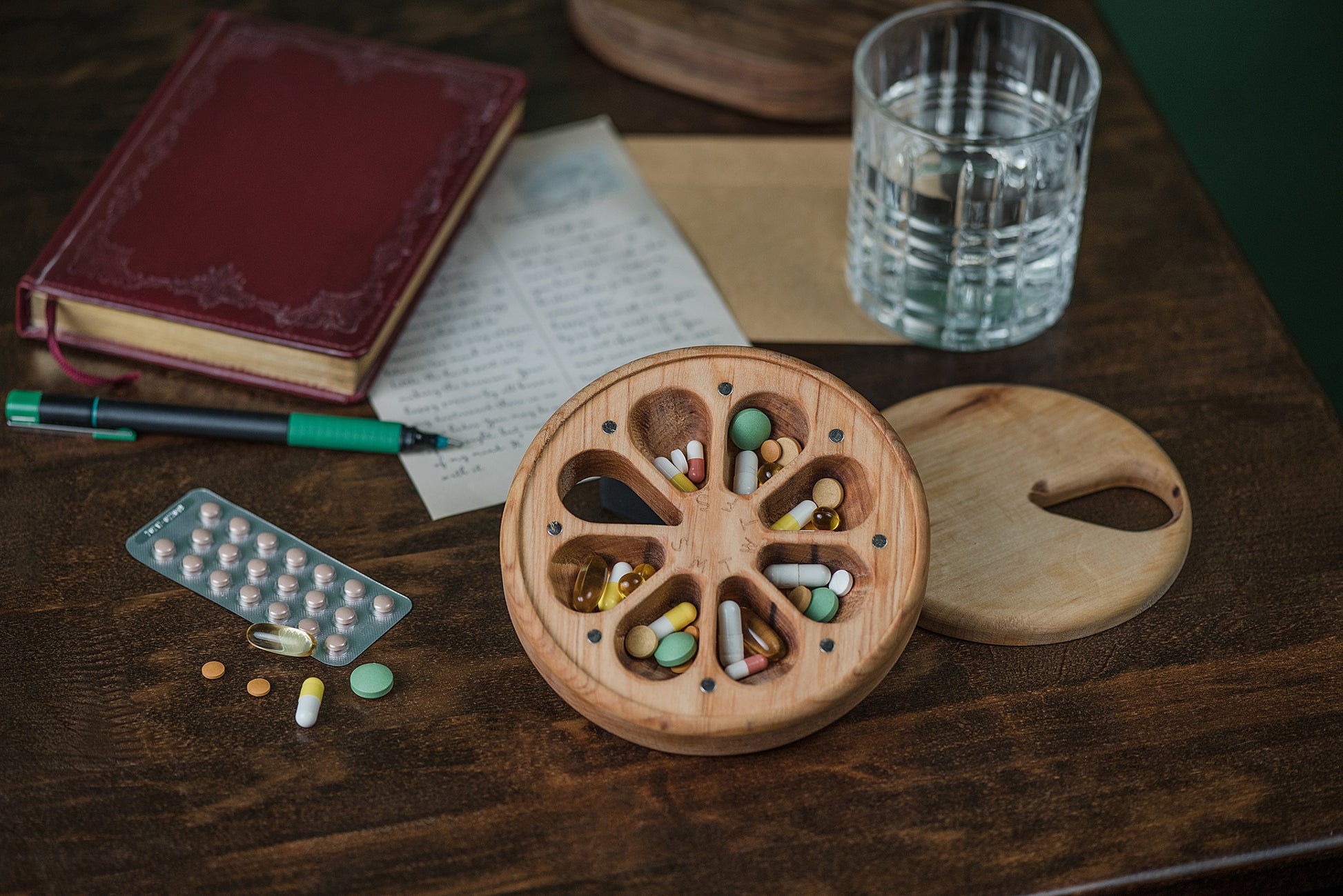 Pill Case Organizer Natural Wood Weekly Pill Box 3 - JTNLAB
