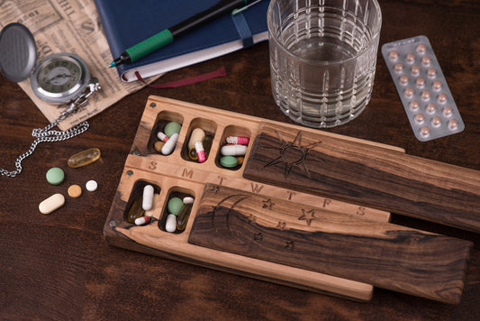 Pill Case Organizer Natural Wood Decorative Ornament Sun And Moon 5 - JTNLAB