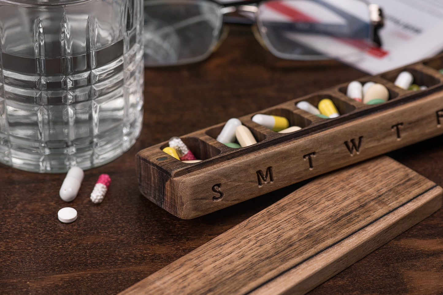 Pill Case Organizer Natural Wood - Wooden Pill Box 7 Day - JTNLAB