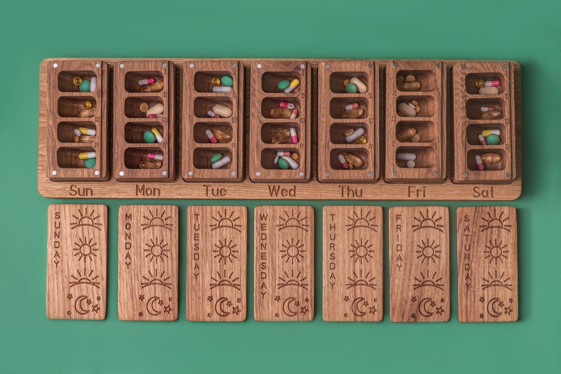 Wooden Pill Box 7 Day Night 4 times day Modular wall box 9 - JTNLAB