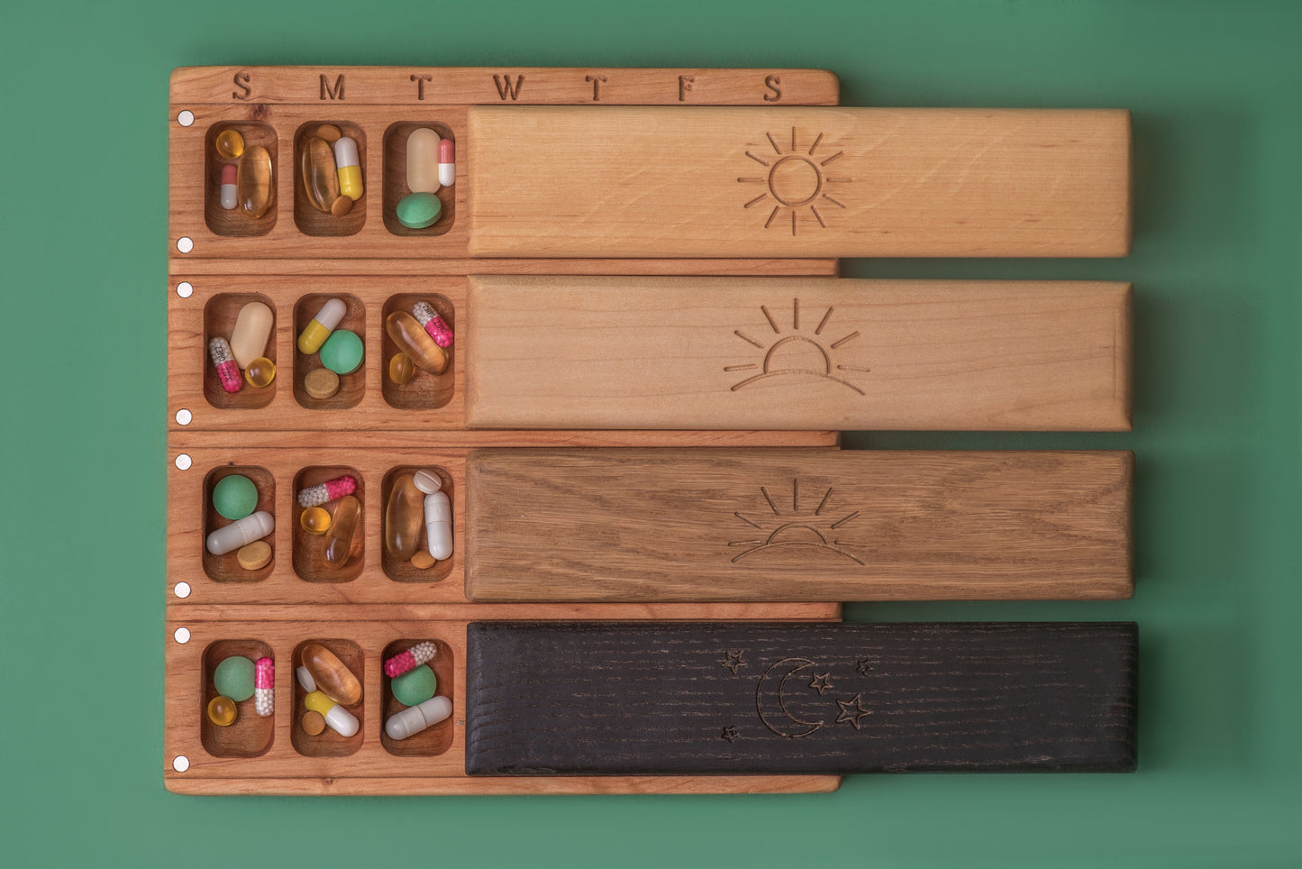 Pill Case Organizer Natural Wood Decorative Travel Large Weekly Pill Box 7 - JTNLAB