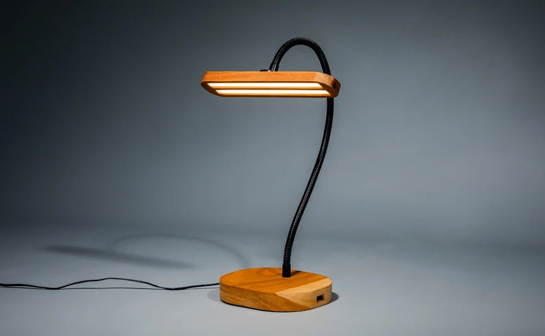 Wooden Desk LED Lamp/USB Charger Flexible Goose Neck Study Table Lamp 11 - JTNLAB