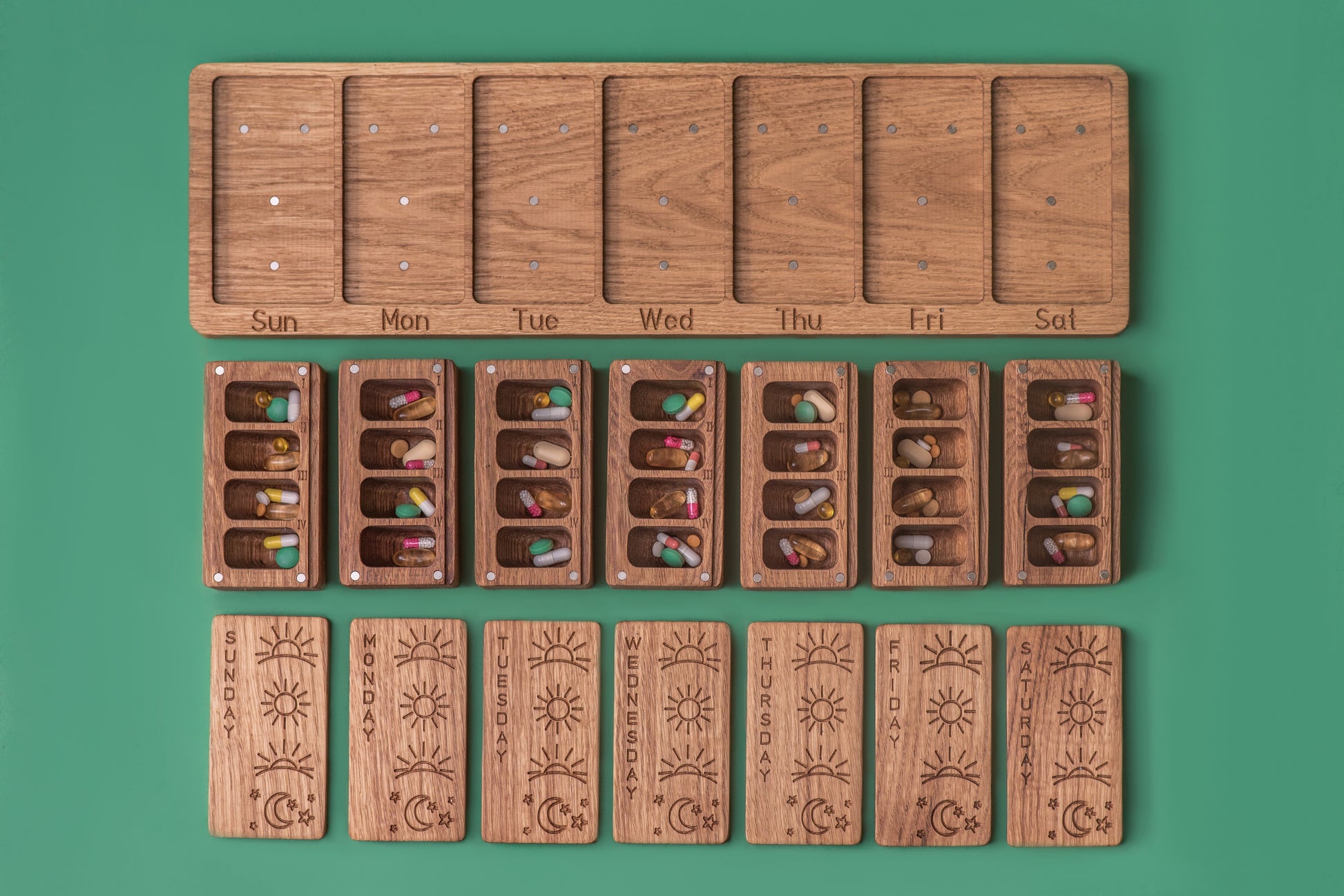 Wooden Pill Box 7 Day Night 4 times day Modular wall box 9 - JTNLAB
