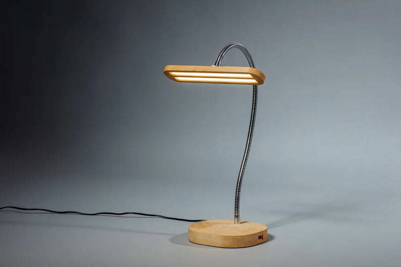 Wooden Desk LED Lamp/USB Charger Flexible Goose Neck Study Table Lamp 11 - JTNLAB