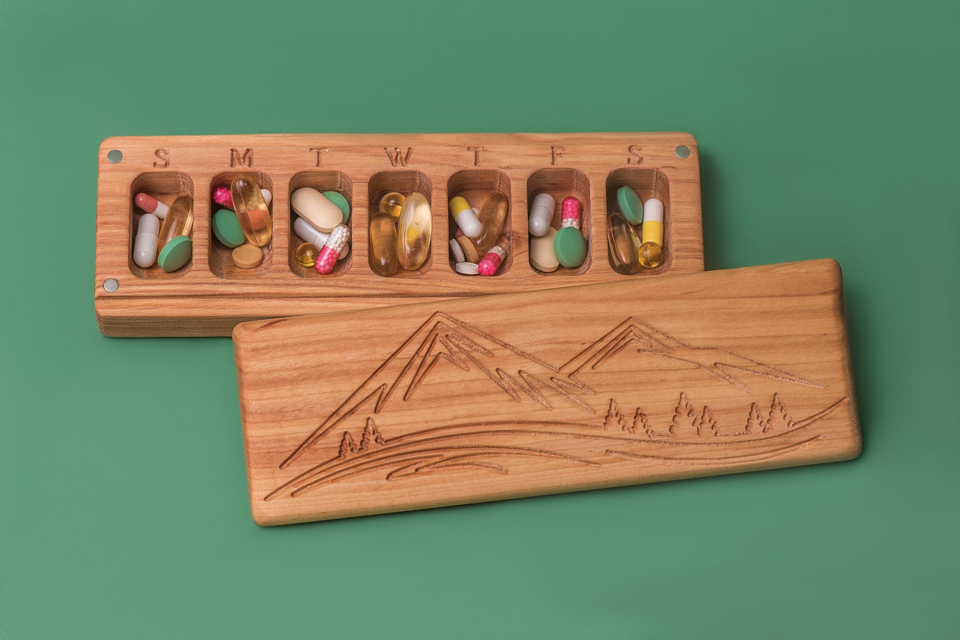 Pill Box 7 Day - Decorative Travel Pill Box Decorative Ornament Mountains - JTNLAB