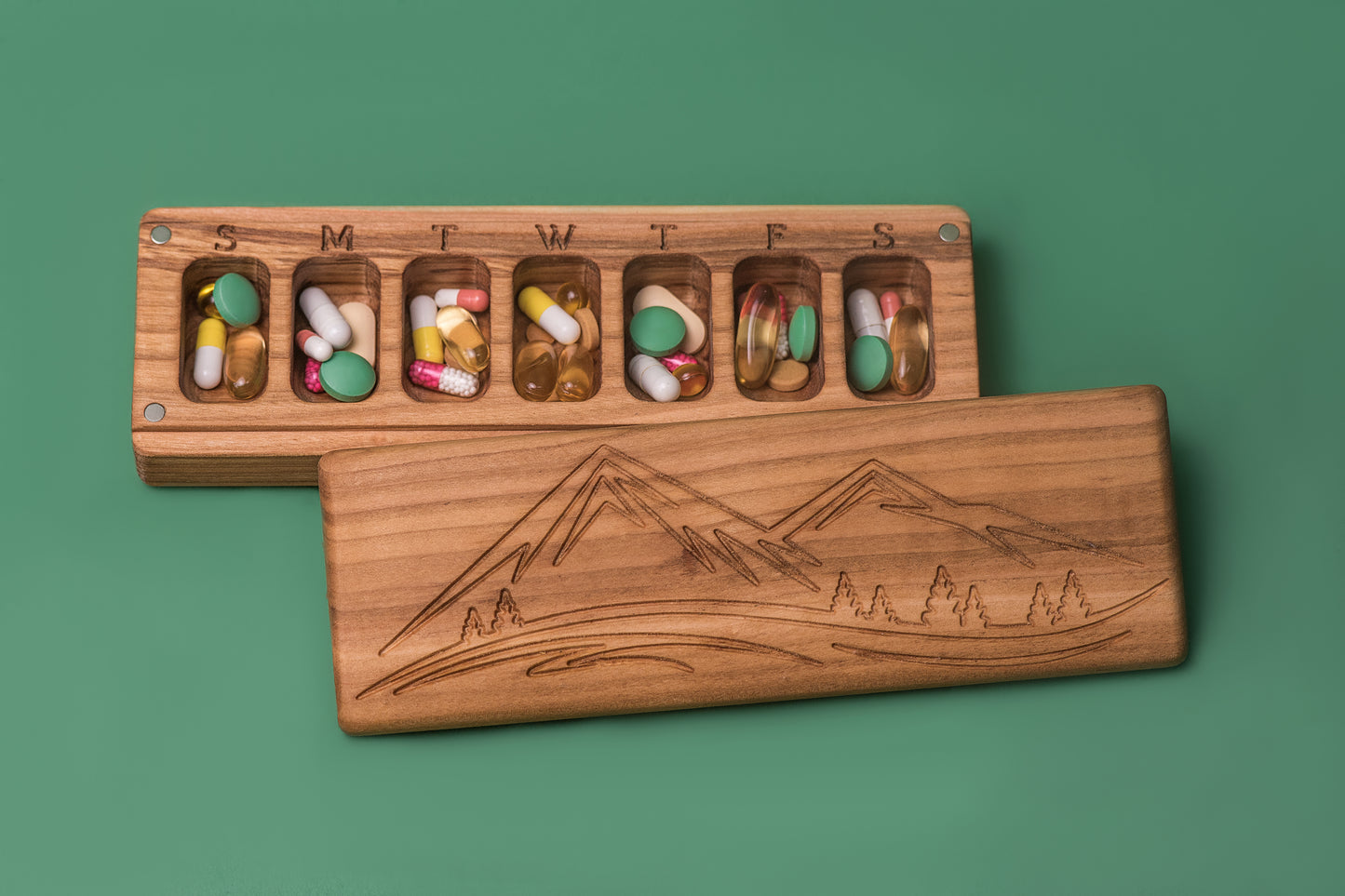 Pill Box 7 Day - Decorative Travel Pill Box Decorative Ornament Mountains - JTNLAB