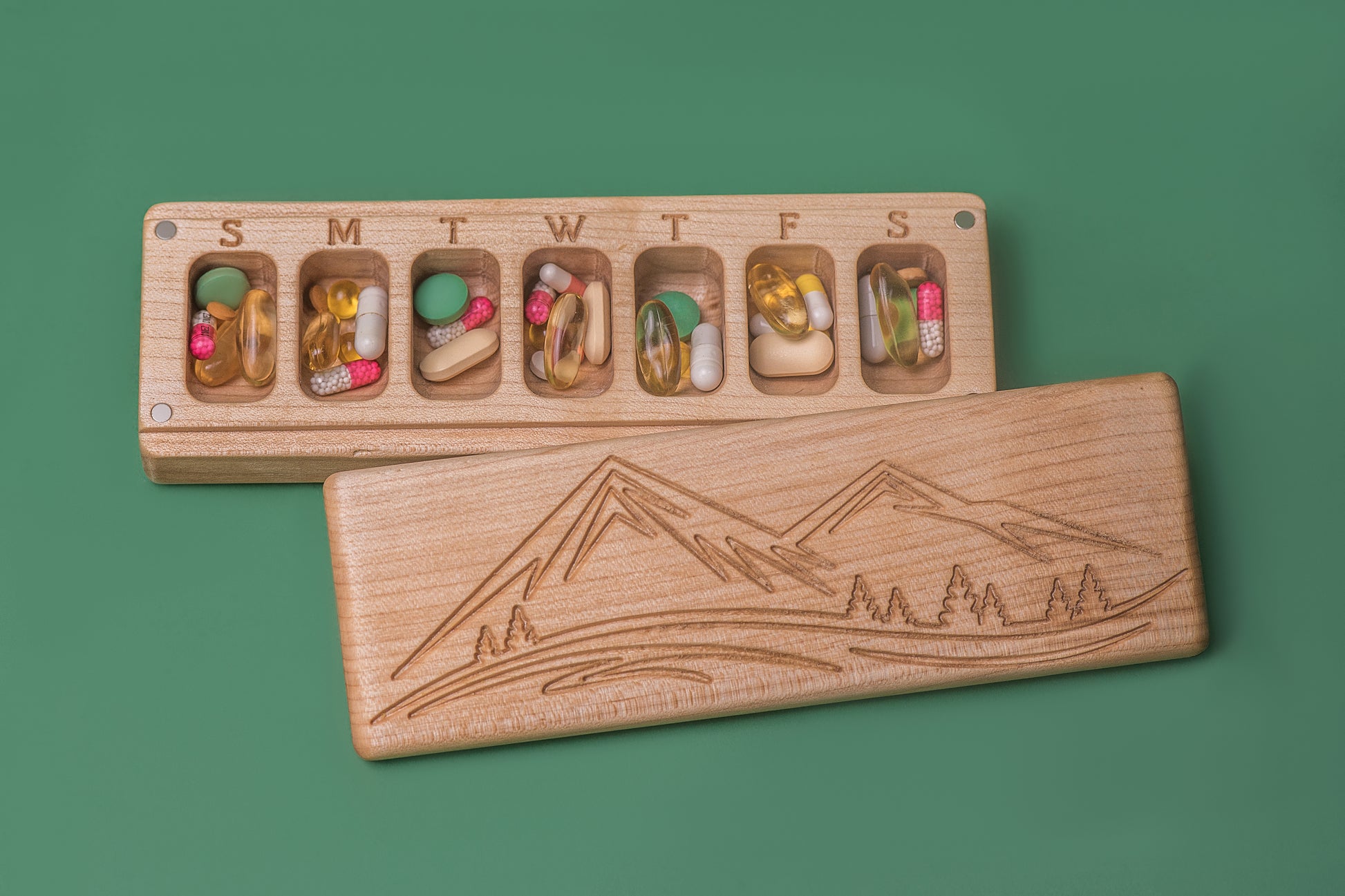 Pill Box 7 Day - Decorative Travel Pill Box Decorative Ornament Mountains - JTNLAB