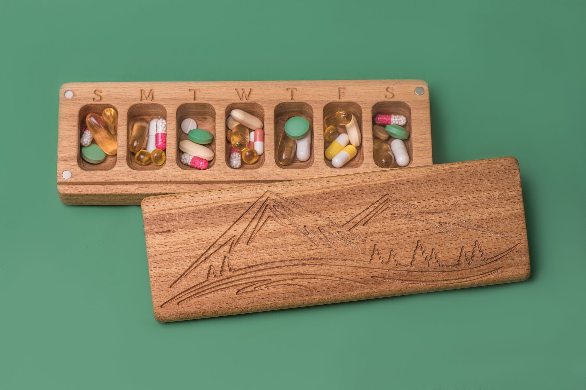 Pill Box 7 Day - Decorative Travel Pill Box Decorative Ornament Mountains - JTNLAB
