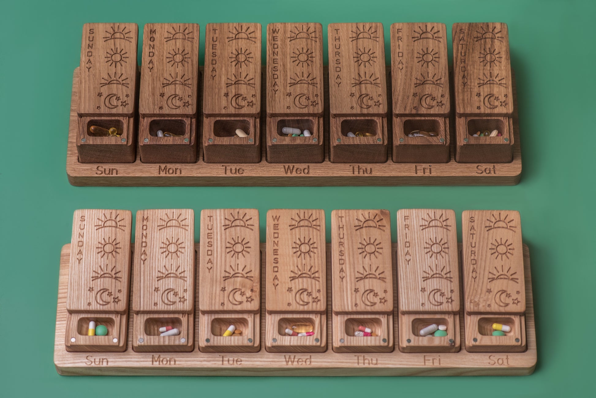Wooden Pill Box 7 Day Night 4 times day Modular wall box 9 - JTNLAB