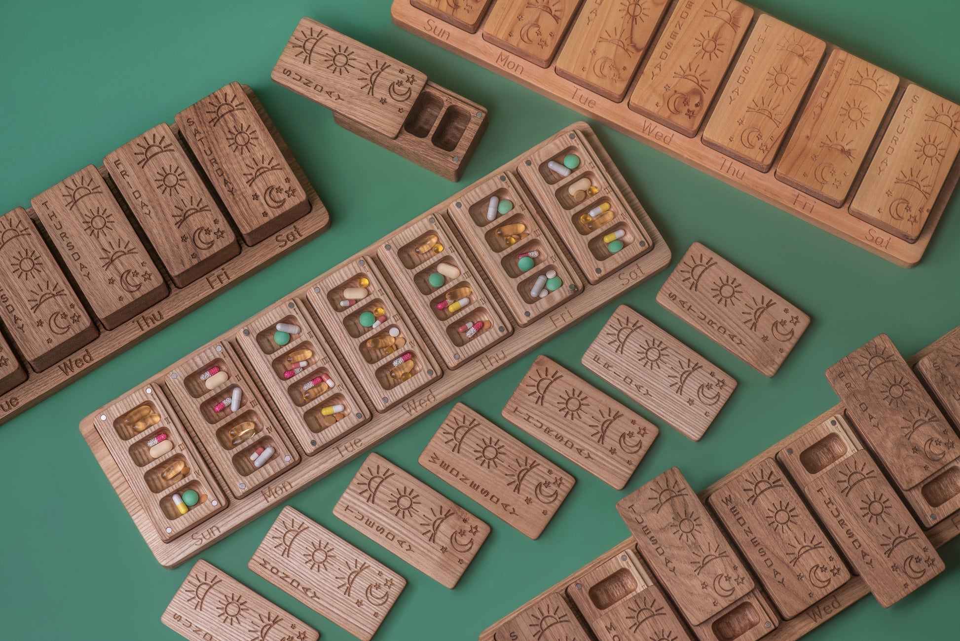 Wooden Pill Box 7 Day Night 4 times day Modular wall box 9 - JTNLAB