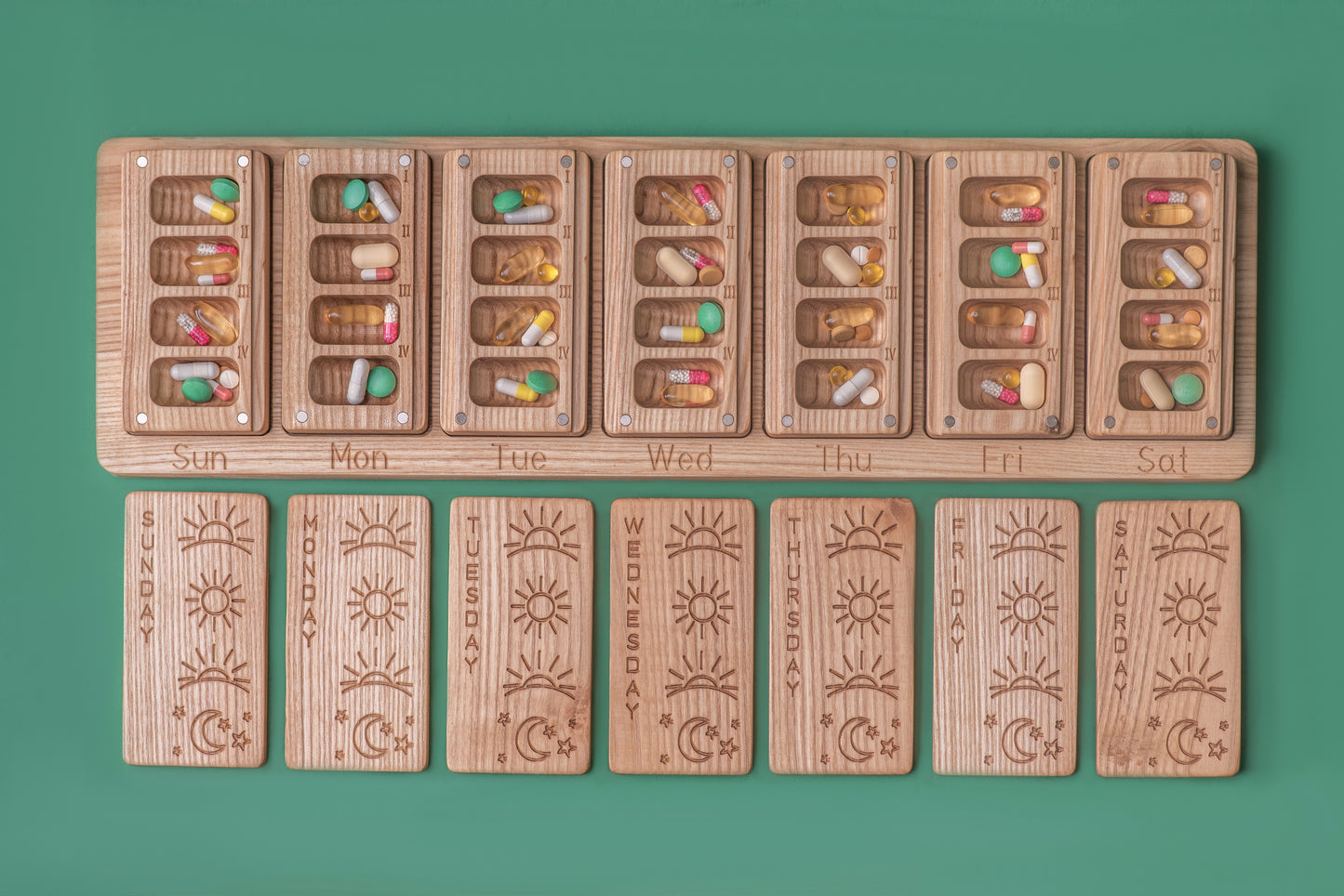 Wooden Pill Box 7 Day Night 4 times day Modular wall box 9 - JTNLAB