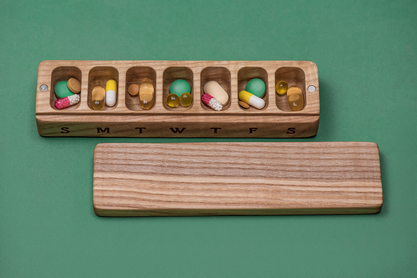 Pill Case Organizer Natural Wood - Wooden Pill Box 7 Day - JTNLAB