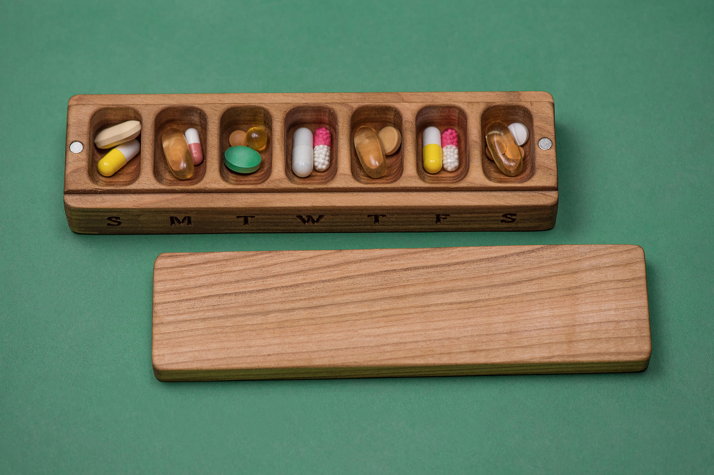 Pill Case Organizer Natural Wood - Wooden Pill Box 7 Day - JTNLAB