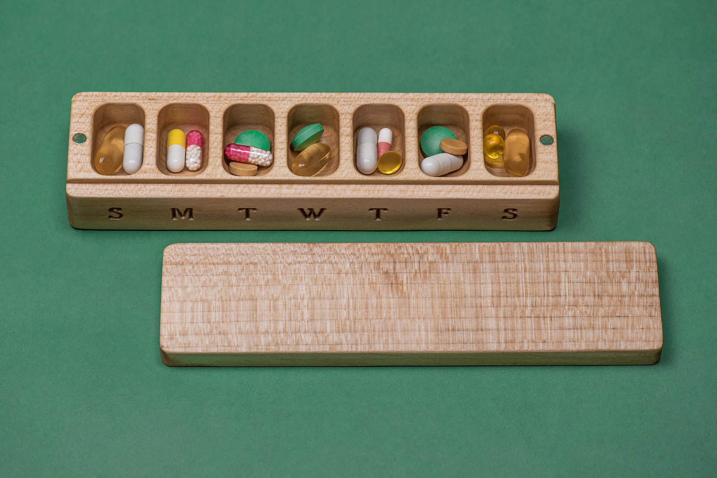 Pill Case Organizer Natural Wood - Wooden Pill Box 7 Day - JTNLAB