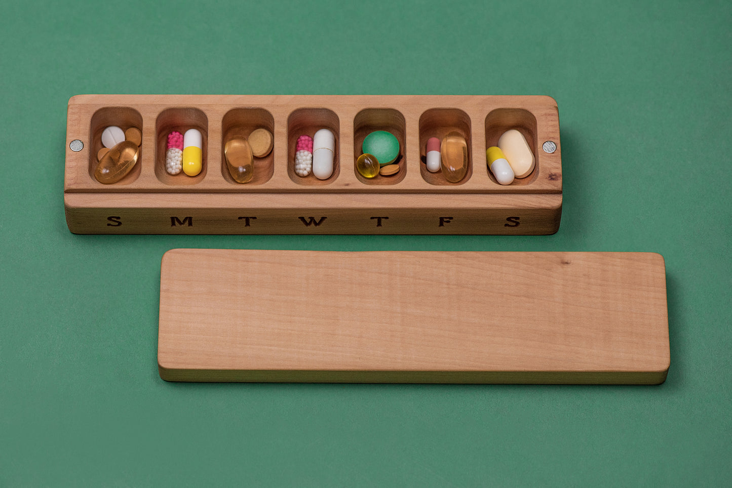 Pill Case Organizer Natural Wood - Wooden Pill Box 7 Day - JTNLAB