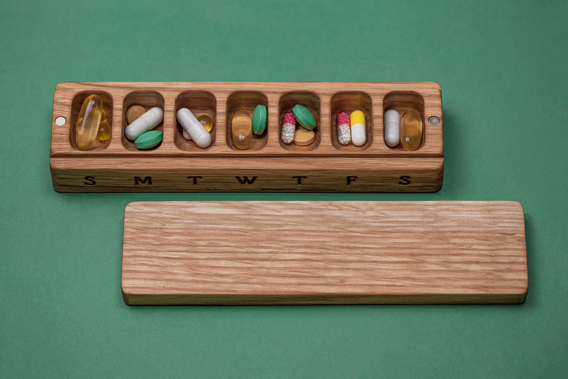 Pill Case Organizer Natural Wood - Wooden Pill Box 7 Day - JTNLAB