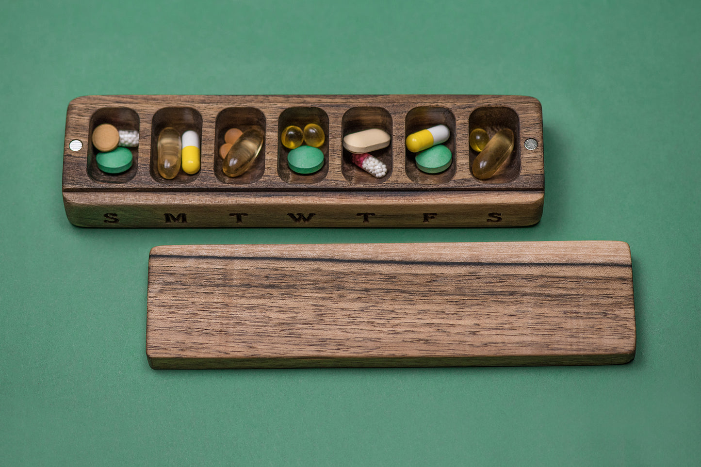 Pill Case Organizer Natural Wood - Wooden Pill Box 7 Day - JTNLAB