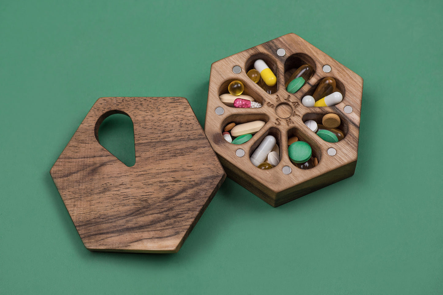 Honeycomb Pill Box Seven Day Pill Organize Wooden Case 8 - JTNLAB