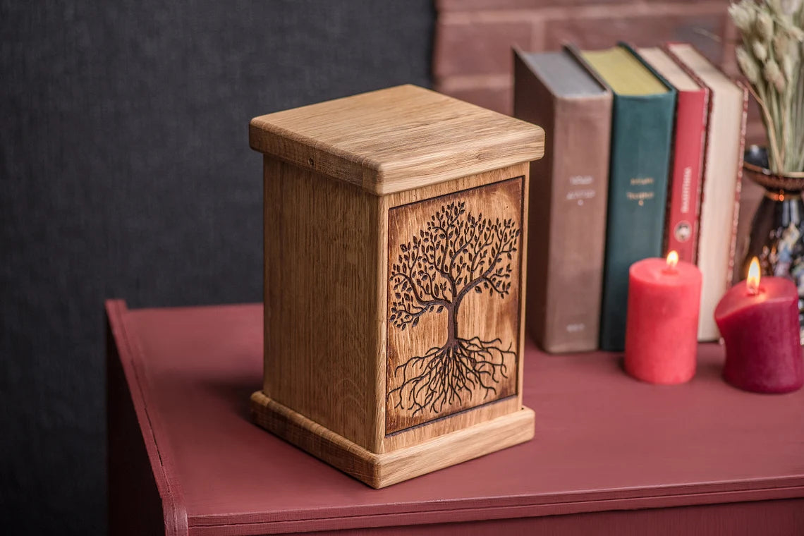 Memorial Urn for Human Ashes Cremation Urns / Memorial Urn / Memory box - Tree of Life Wooden Urn - JTNLAB