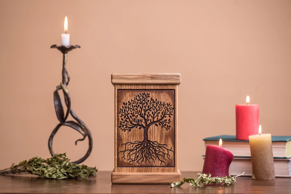 Memorial Urn for Human Ashes Cremation Urns / Memorial Urn / Memory box - Tree of Life Wooden Urn - JTNLAB