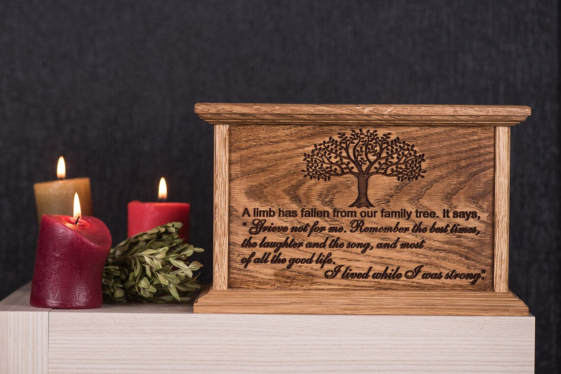 Urns for Human Ashes / Cremation Memorial Urn / Memory box - Tree of Life Wooden Urn - JTNLAB