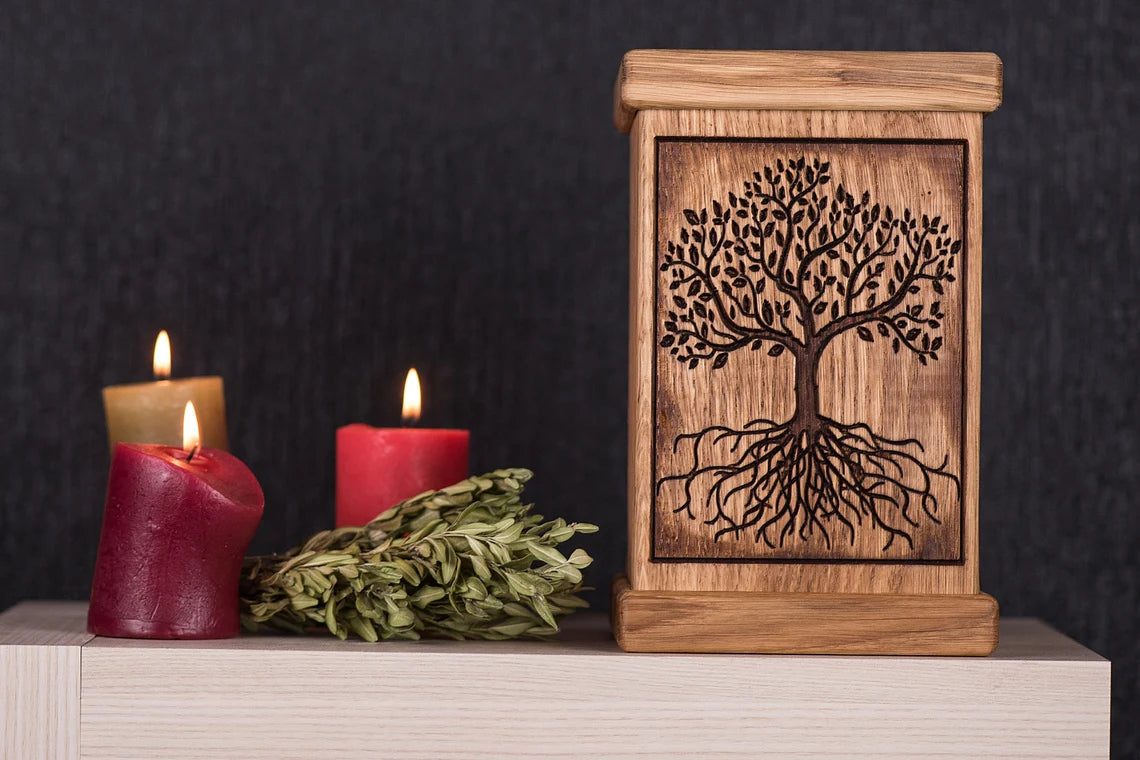 Memorial Urn for Human Ashes Cremation Urns / Memorial Urn / Memory box - Tree of Life Wooden Urn - JTNLAB