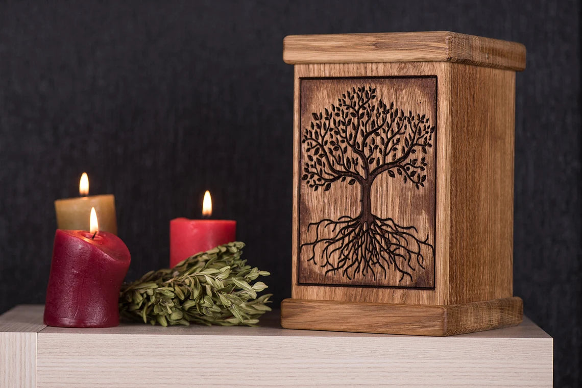 Memorial Urn for Human Ashes Cremation Urns / Memorial Urn / Memory box - Tree of Life Wooden Urn - JTNLAB