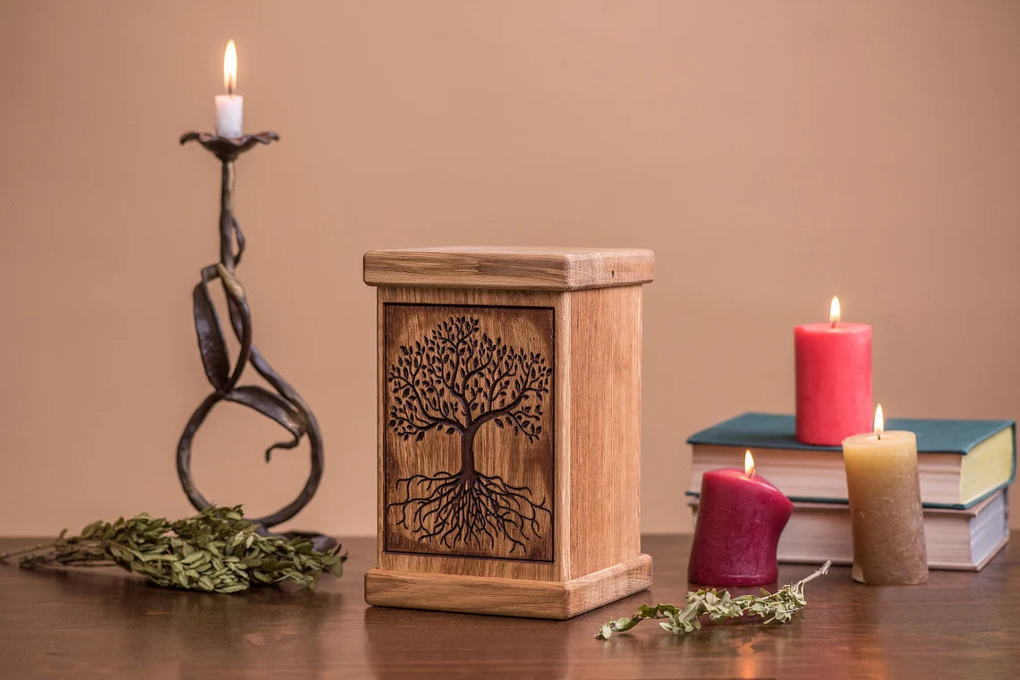 Memorial Urn for Human Ashes Cremation Urns / Memorial Urn / Memory box - Tree of Life Wooden Urn - JTNLAB