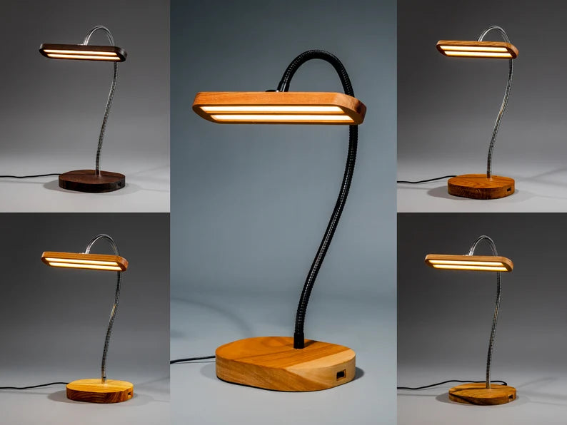 Wooden Desk LED Lamp/USB Charger Flexible Goose Neck Study Table Lamp 11 - JTNLAB