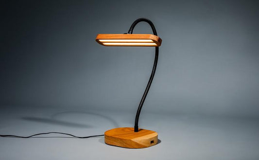 JTNLAB LAMP Cherry / Silver Colour WOODEN GOOSENECK DESK LAMP