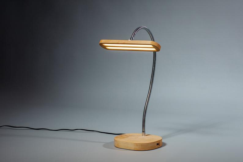 JTNLAB LAMP Maple / Silver Colour WOODEN GOOSENECK DESK LAMP