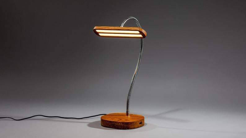JTNLAB LAMP Oak / Silver Colour WOODEN GOOSENECK DESK LAMP